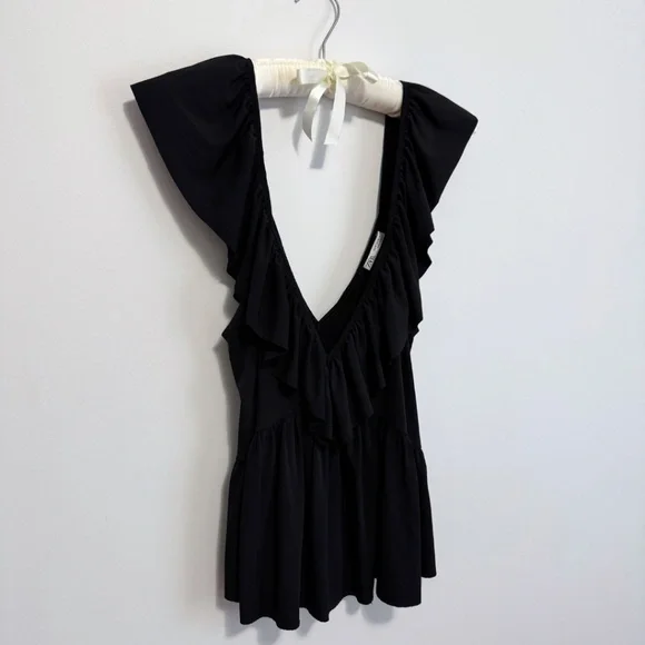 Zara Black Ruffle Tank Top M - Picture 3 of 4